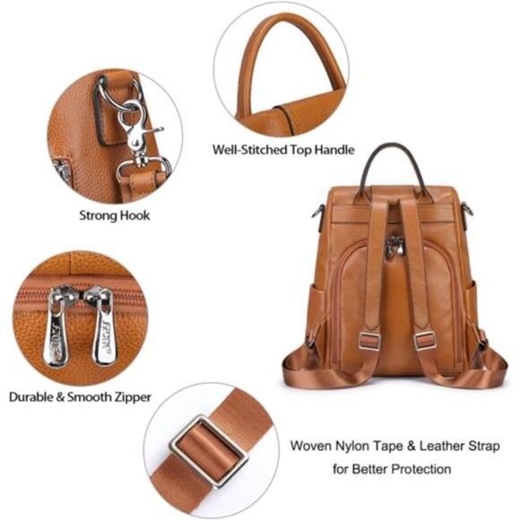 S-ZONE Leather Backpack Purses for Women Antitheft Soft Rucksack Ladies